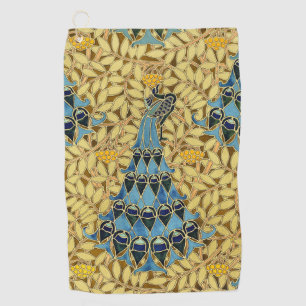 Art Nouveau Blauwe Pauw Bloempatroon Antiek Golfhanddoek