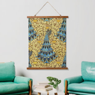 Art Nouveau Blauwe Pauw Bloempatroon Antiek Hangend Wandkleed