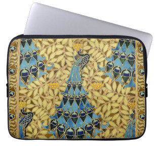 Art Nouveau Blauwe Pauw Bloempatroon Antiek Laptop Sleeve