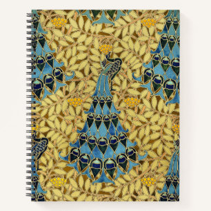Art Nouveau Blauwe Pauw Bloempatroon Antiek Notitieboek