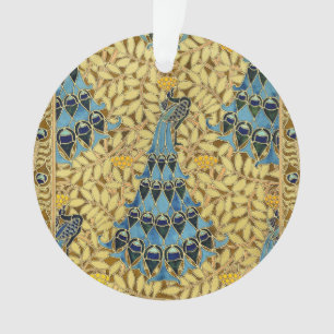 Art Nouveau Blauwe Pauw Bloempatroon Antiek Ornament