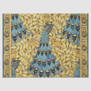 Art Nouveau Blauwe Pauw Bloempatroon Antiek Tissuepapier