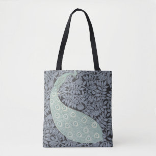 Art Nouveau Blauwe Pauwprint Verneuil uit het verl Tote Bag