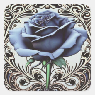 Art Nouveau Blauwe Roos Sticker – Elegante Bloemig