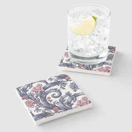 Art Nouveau Blauwe Roze Stenen Onderzetter 