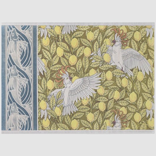  art nouveau blauwe vis, kaketoe en citroen tissuepapier (Voorkant)