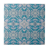 Art Nouveau Blauwgroen Blue Paars Mirrored Pattern Tegeltje (Voorkant)