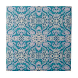 Art Nouveau Blauwgroen Blue Paars Mirrored Pattern Tegeltje