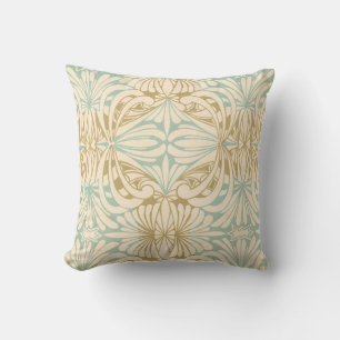 Art Nouveau Blauwgroen Crème Tan Floral Sierkussen