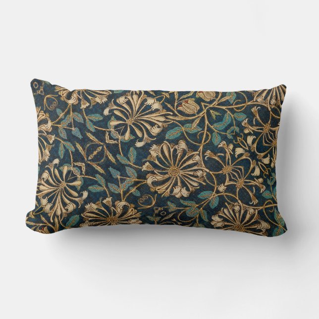 Art Nouveau  Blauwgroen gouden bloemen Kussen (Voorkant)