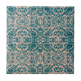 Art Nouveau Blauwgroen Green Beige Mirror Art Patr Tegeltje