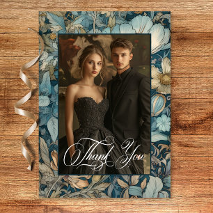 Art Nouveau Blauwgroen William Morris Floral Weddi Bedankkaart