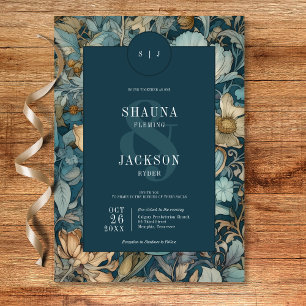 Art Nouveau Blauwgroen William Morris Floral Weddi Kaart