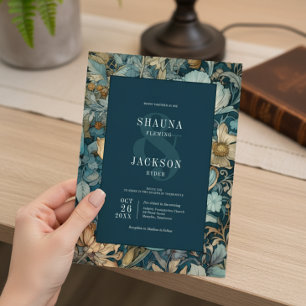 Art Nouveau Blauwgroen William Morris Floral Weddi Kaart