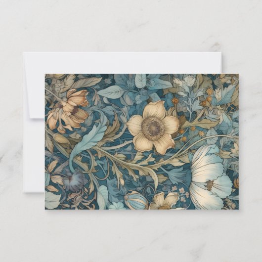 Art Nouveau Blauwgroen William Morris Floral Weddi Save The Date (Achterkant)