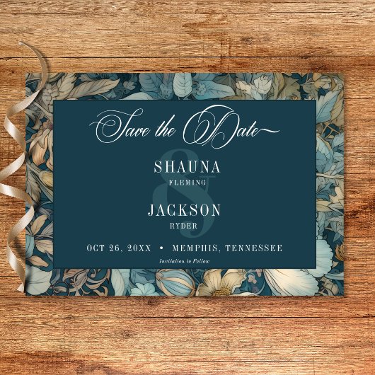 Art Nouveau Blauwgroen William Morris Floral Weddi Save The Date