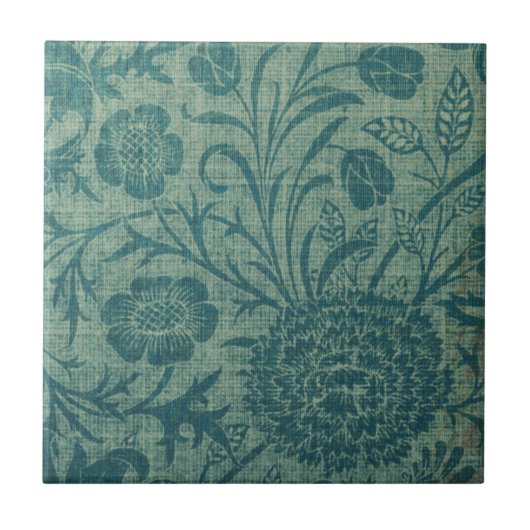 art Nouveau, blauwgroen, William Morris stijl, blo Tegeltje (Voorkant)