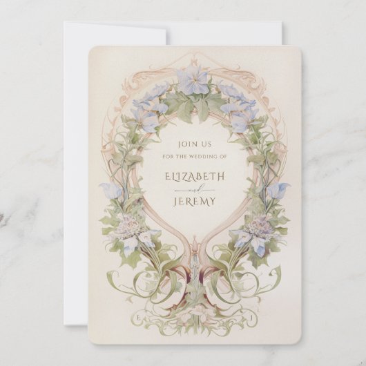 Art Nouveau Bliss - Pastel Bloemenbruiloft Kaart (Voorkant)