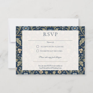 Art Nouveau bloem bruiloft Navy Blue bloemen RSVP Kaartje