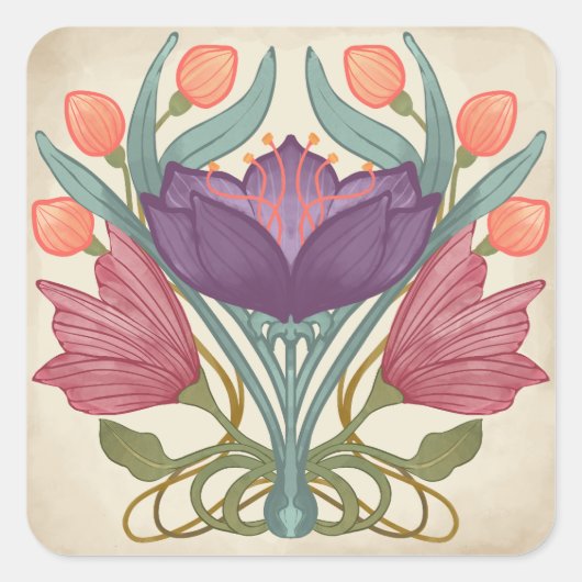Art Nouveau bloemembleem sticker (Voorkant)