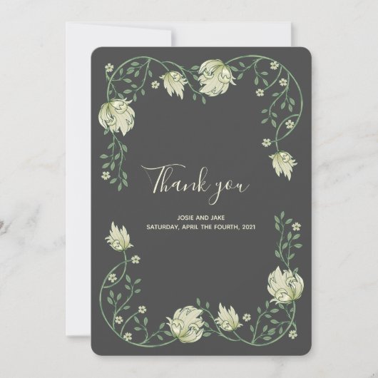 Art Nouveau  bloemen bruiloft bedankkaart (Voorkant)