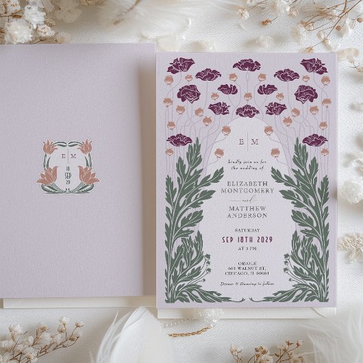 Art Nouveau Bloemen Bruiloft Lavendel Kaart