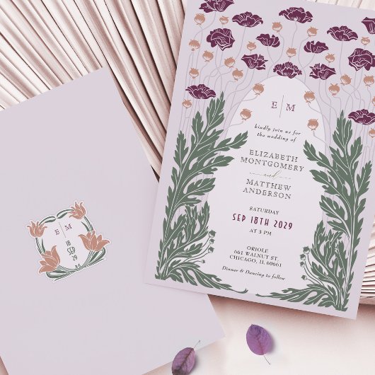 Art Nouveau Bloemen Bruiloft Lavendel Kaart