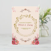 Art nouveau bloemen bruiloft uitnodiging (Staand voorkant)