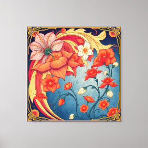 Art nouveau bloemen canvas afdruk