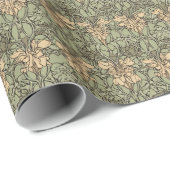 Art Nouveau Bloemen Damast Groen, Beige Abstract Cadeaupapier (Rol Hoek)