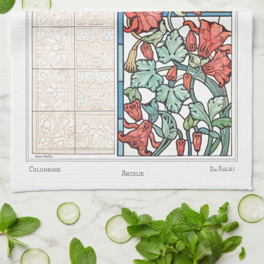 Art nouveau bloemen en tegel art verneuil rood bla theedoek (Gevouwen)