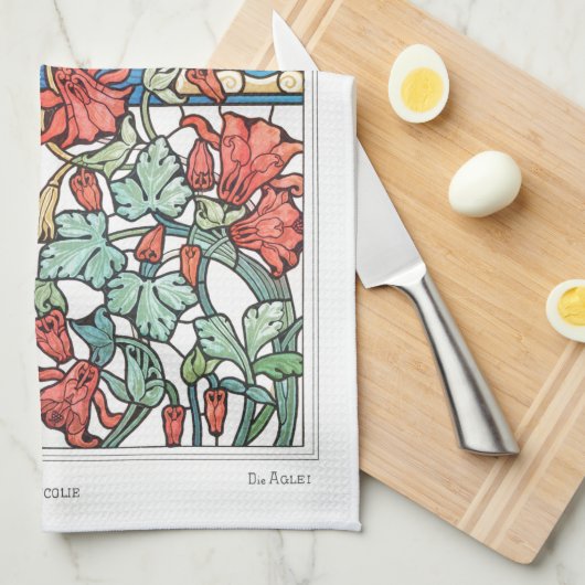 Art nouveau bloemen en tegel art verneuil rood bla theedoek (Quarter Fold)