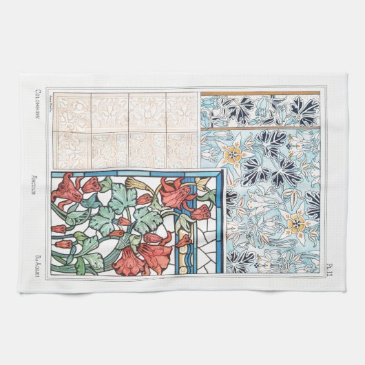 Art nouveau bloemen en tegel art verneuil rood bla theedoek (Horizontaal)