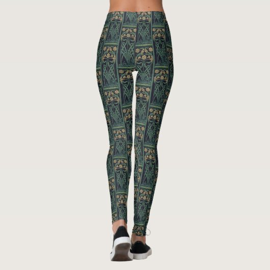Art Nouveau Bloemen Goud & Groen Leggings (Achterkant)