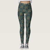 Art Nouveau Bloemen Goud & Groen Leggings (Voorkant)