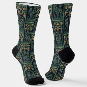 Art Nouveau Bloemen Goud & Groen Sokken