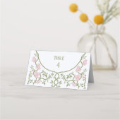 Art Nouveau Bloemen Groen en Roze Huwelijk Plaatskaartje (Achterkant)