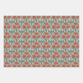 Art Nouveau Bloemen Groen Rood Poppy Inpakpapier Vel (Voorkant 2)