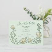 art nouveau bloemen groen Save the date (Staand voorkant)
