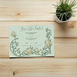 art nouveau bloemen groen Save the date<br><div class="desc">Wacht niet. Stuur je trouwuitnodiging nu. Maak het onvergegeteld met dit sparen de datumkaart met kunstherenbloemen. Nodig al uw gasten in stijl uit met deze verbluffende 'Save the date'-kaart met nieuwe kunstbloemen. De kaart kenmerkt elegant en groot manuscriptgezegde sparen de datum. U kunt de namen en andere informatie zoals de...</div>
