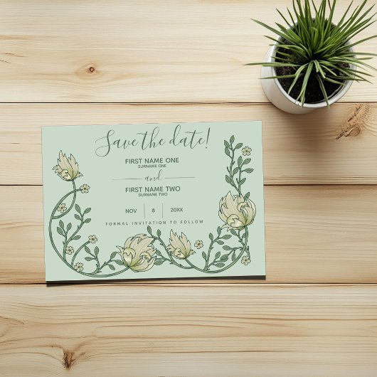 art nouveau bloemen groen Save the date