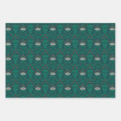 Art Nouveau Bloemen Groen Wit Rood Grijs Inpakpapier Vel (Voorkant 2)