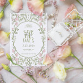 Art Nouveau Bloemen Huwelijk Groen en Roze Save The Date