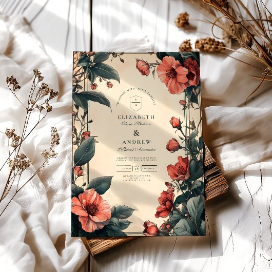 Art Nouveau  Bloemen Huwelijk Kaart