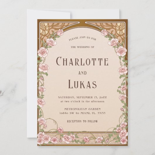 Art Nouveau  Bloemen Huwelijksuitnodiging Kaart (Voorkant)