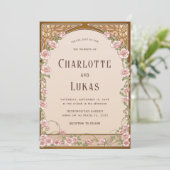 Art Nouveau  Bloemen Huwelijksuitnodiging Kaart (Staand voorkant)