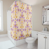 Art Nouveau Bloemen in Crème & Zacht Paarse Douchegordijn (In situ)