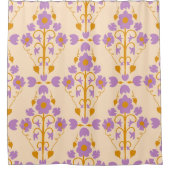 Art Nouveau Bloemen in Crème & Zacht Paarse Douchegordijn (Voorkant)