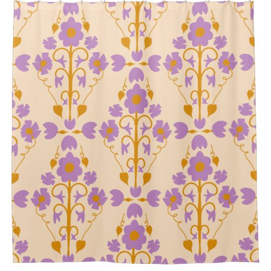 Art Nouveau Bloemen in Crème & Zacht Paarse Douchegordijn (Voorkant)