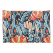 Art Nouveau Bloemen Rood Blauw Waterverf Kussensloop (Achterkant-Rechts)